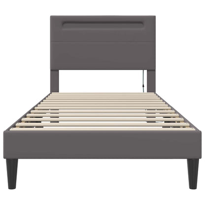 Bedframe met LED-stripverlichting Grijs 90 x 200 cm Kunstleer