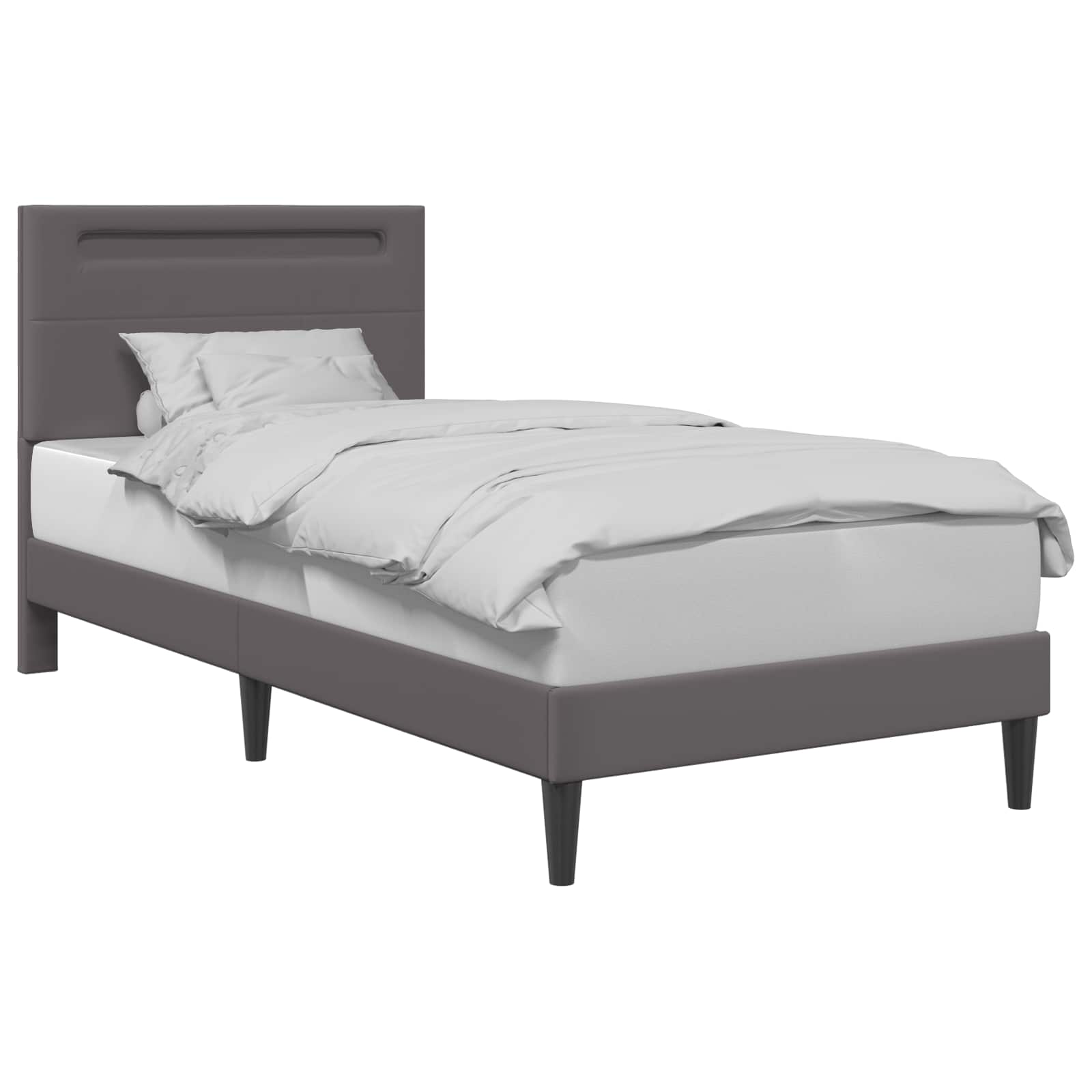 Bedframe met LED-stripverlichting Grijs 90 x 200 cm Kunstleer