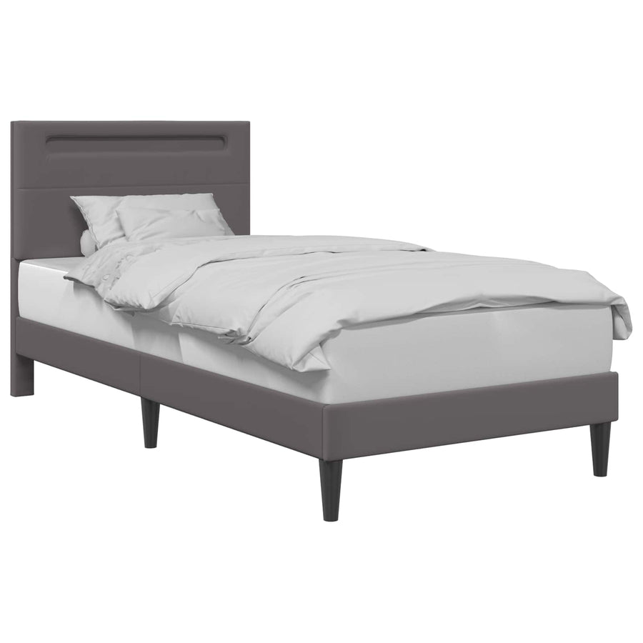 Bedframe met LED-stripverlichting Grijs 90 x 200 cm Kunstleer