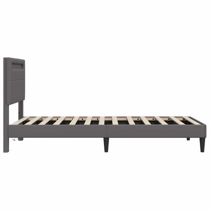 Bedframe met LED-stripverlichting Grijs 90 x 200 cm Kunstleer