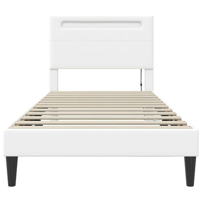 Bedframe met LED-stripverlichting Wit 90 x 200 cm Kunstleer