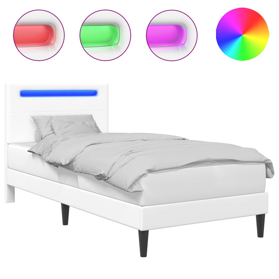 Bedframe met LED-stripverlichting Wit 100 x 200 cm Kunstleer