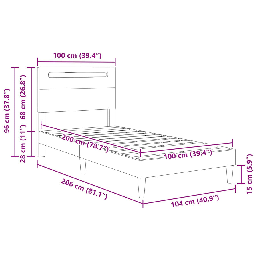 Bedframe met LED-stripverlichting Wit 100 x 200 cm Kunstleer