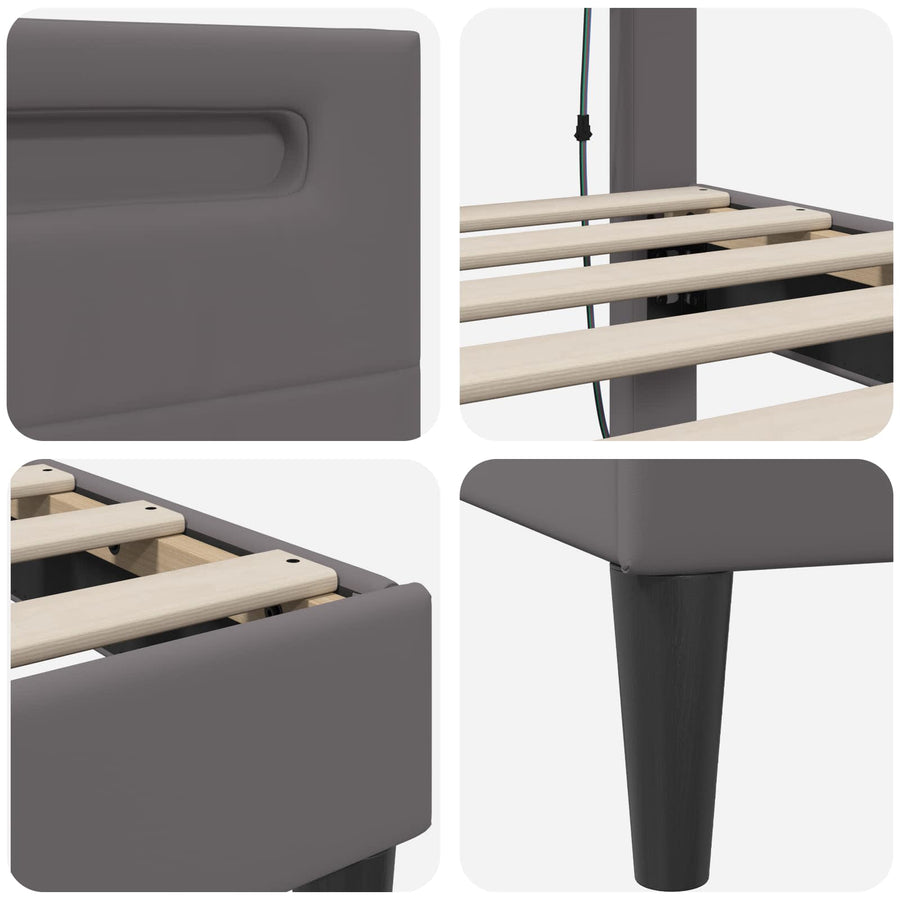 Bedframe met LED-stripverlichting Grijs 120 x 190 cm Kunstleer