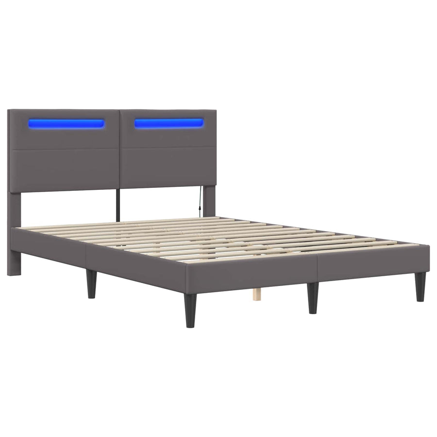 Bedframe met LED-stripverlichting Grijs 120 x 190 cm Kunstleer