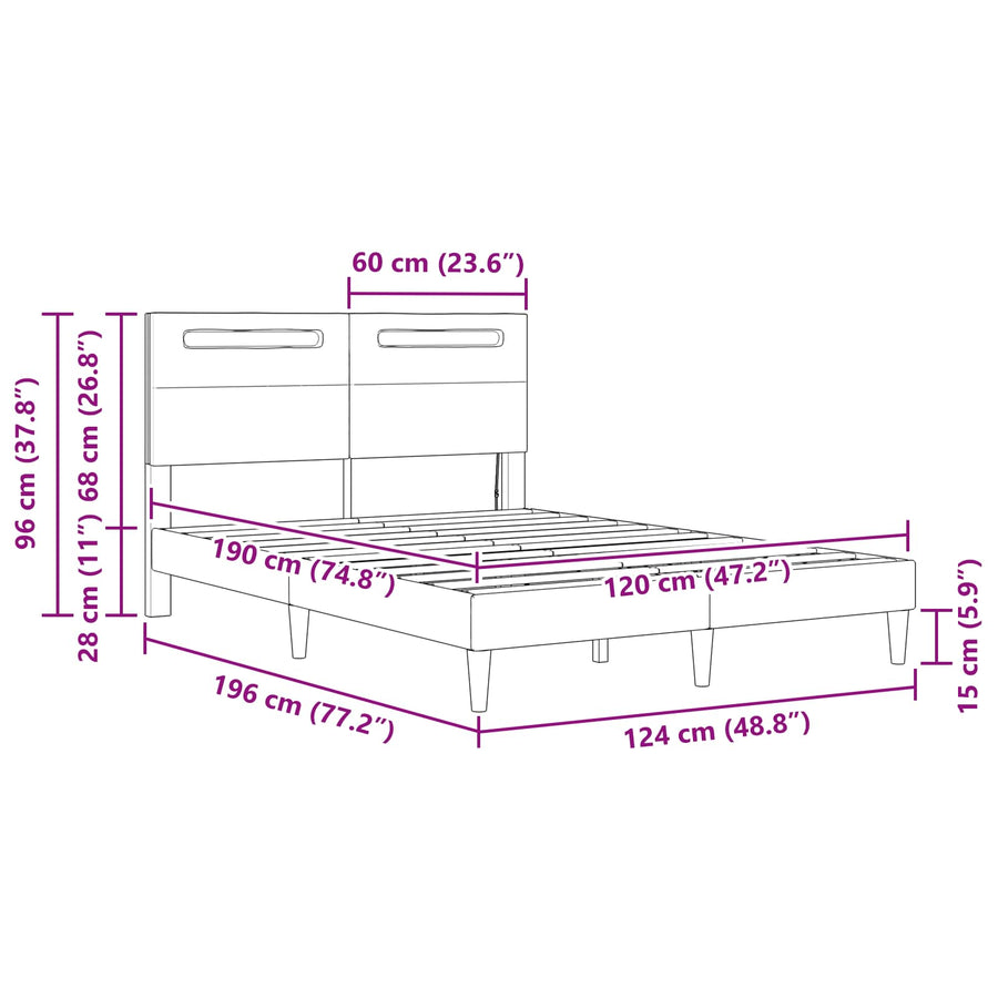 Bedframe met LED-stripverlichting Grijs 120 x 190 cm Kunstleer