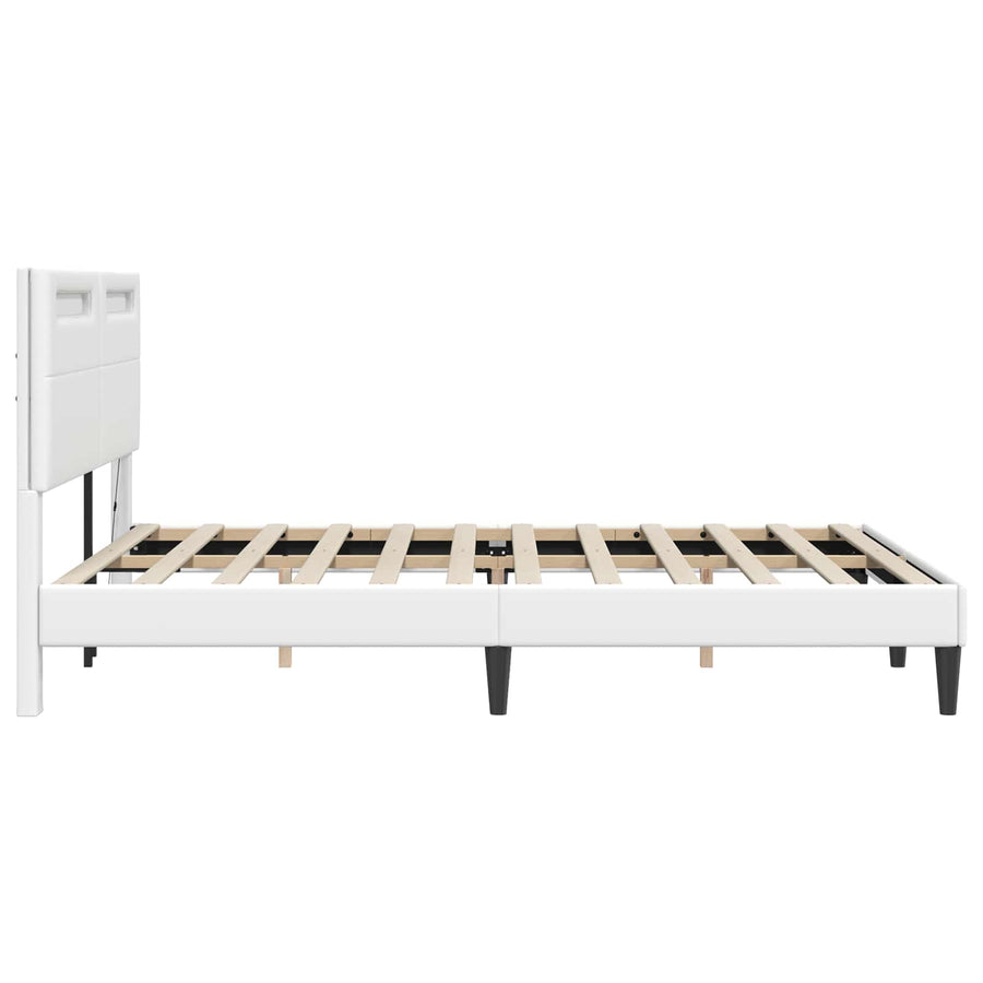 Bedframe met LED-stripverlichting Wit 140 x 190 cm Kunstleer