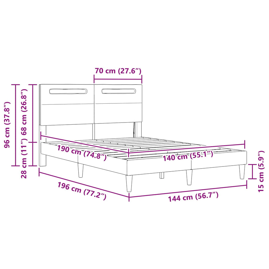 Bedframe met LED-stripverlichting Wit 140 x 190 cm Kunstleer