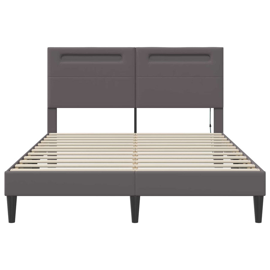 Bedframe met LED-stripverlichting Grijs 140 x 200 cm Kunstleer