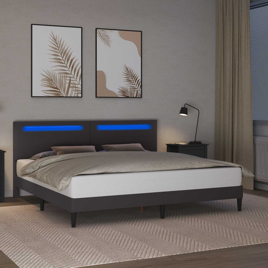 Bedframe met LED-stripverlichting Grijs 180 x 200 cm Kunstleer
