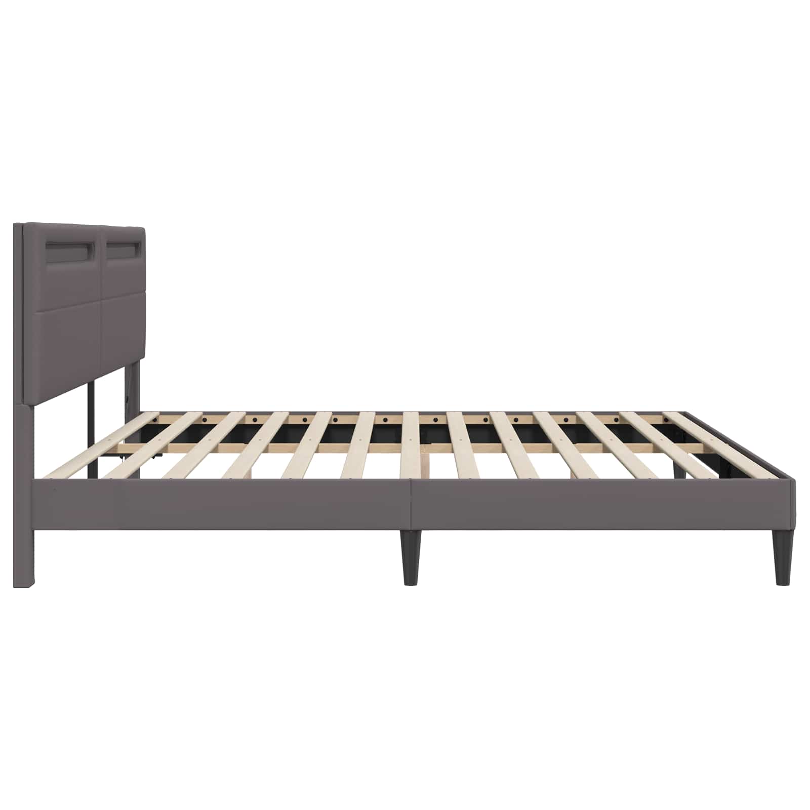 Bedframe met LED-stripverlichting Grijs 180 x 200 cm Kunstleer