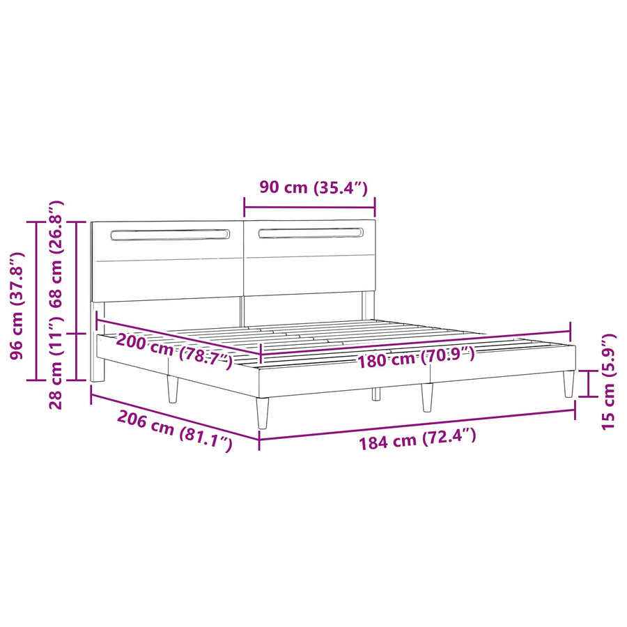 Bedframe met LED-stripverlichting Zwart 180 x 200 cm Kunstleer