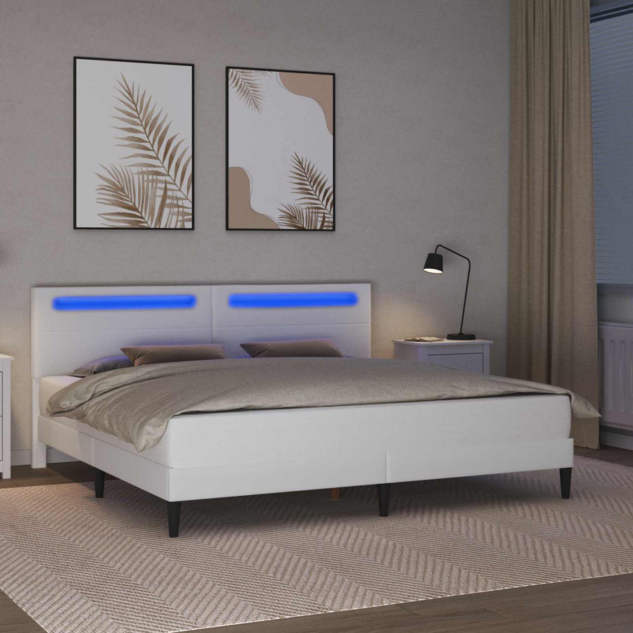 Bedframe met LED-stripverlichting Wit 180 x 200 cm Kunstleer