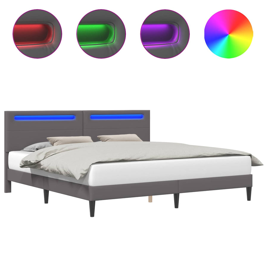 Bedframe met LED-stripverlichting Grijs 200 x 200 cm Kunstleer