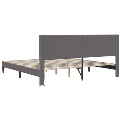 Bedframe met LED-stripverlichting Grijs 200 x 200 cm Kunstleer