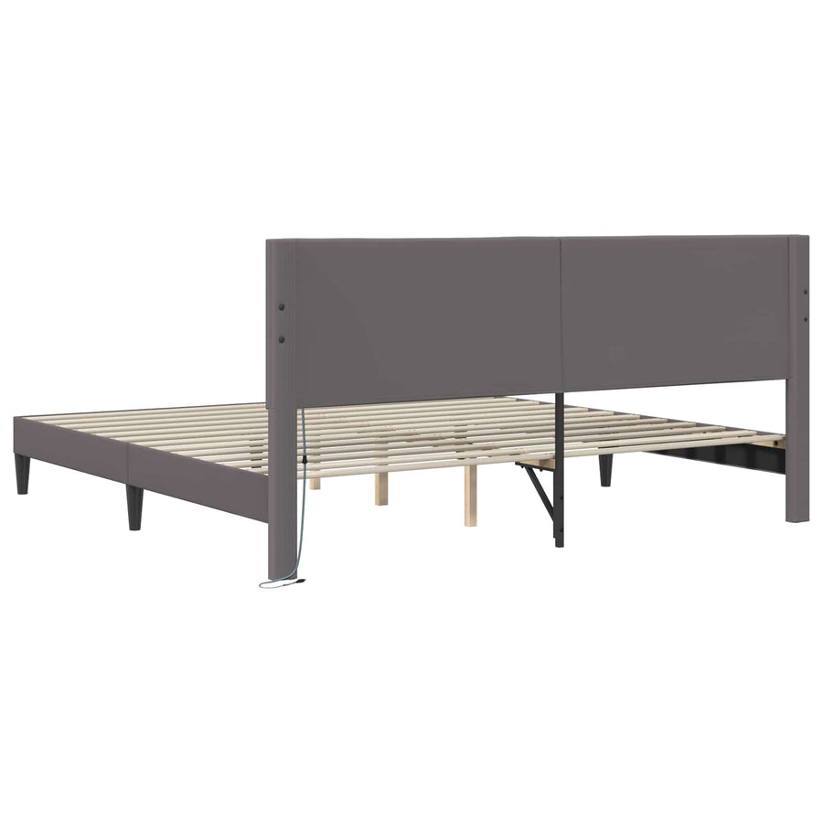 Bedframe met LED-stripverlichting Grijs 200 x 200 cm Kunstleer