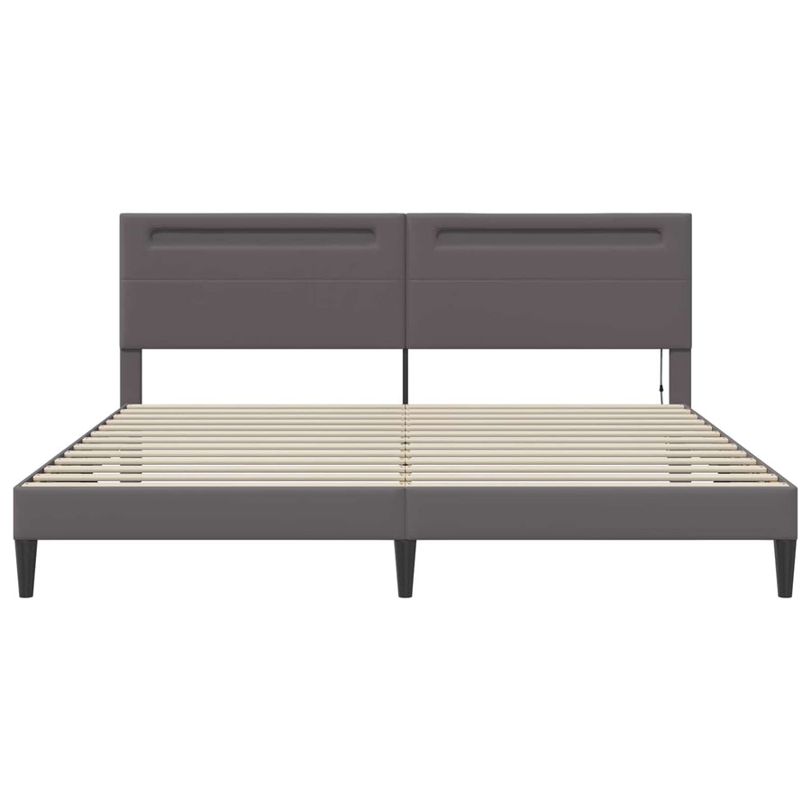 Bedframe met LED-stripverlichting Grijs 200 x 200 cm Kunstleer