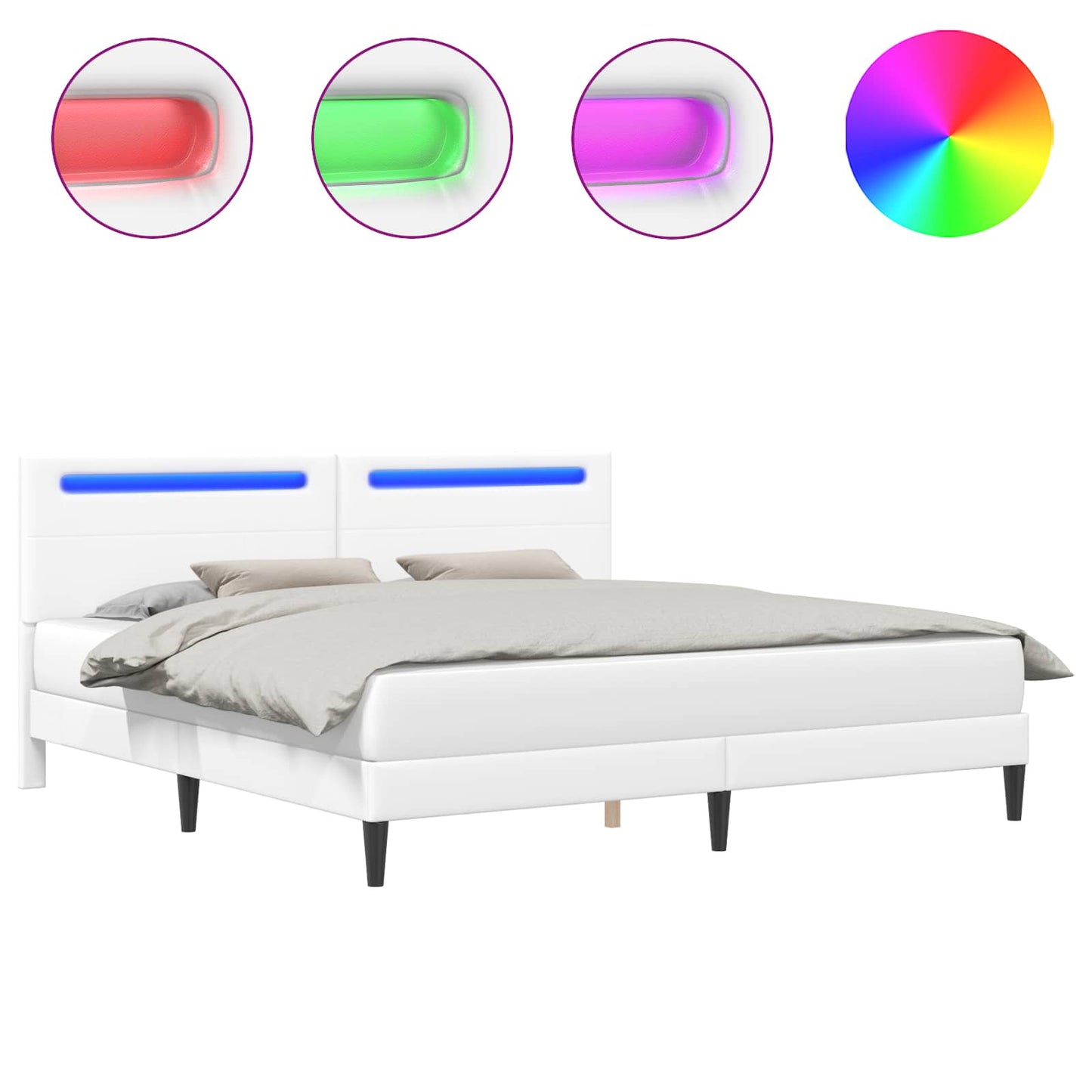 Bedframe met LED-stripverlichting Wit 200 x 200 cm Kunstleer