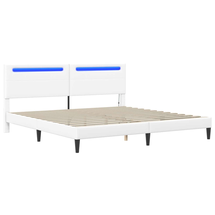 Bedframe met LED-stripverlichting Wit 200 x 200 cm Kunstleer