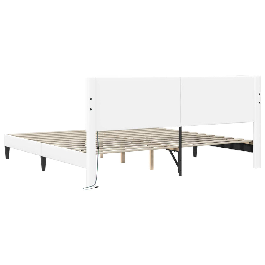 Bedframe met LED-stripverlichting Wit 200 x 200 cm Kunstleer