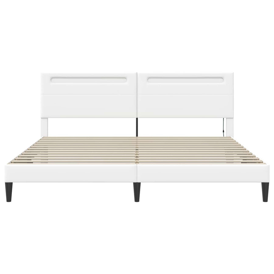 Bedframe met LED-stripverlichting Wit 200 x 200 cm Kunstleer