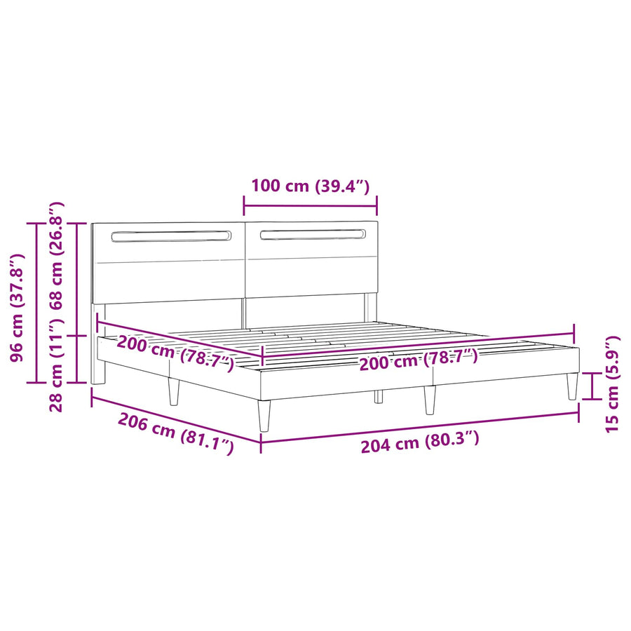 Bedframe met LED-stripverlichting Wit 200 x 200 cm Kunstleer