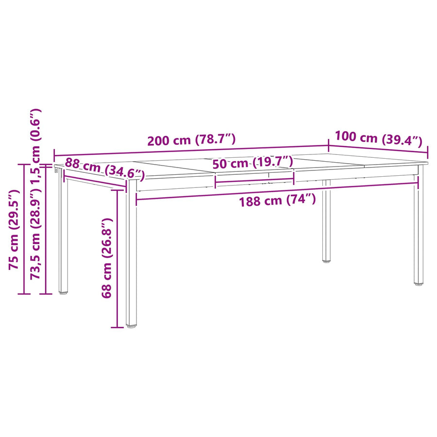 Eettafel Naturel 200 x 100 x 75 cm Massief grenenhout