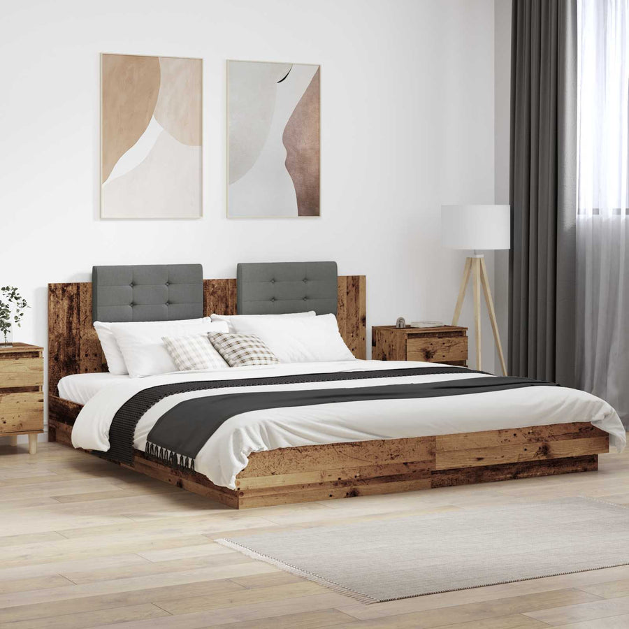 Bedframe met Hoofdeinde Oud Hout 200 x 200 cm Bewerkt hout