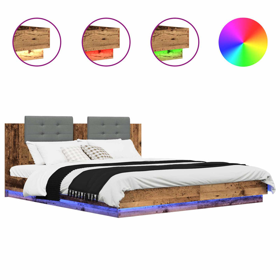 Bedframe met Hoofdeinde Oud Hout 200 x 200 cm Bewerkt hout