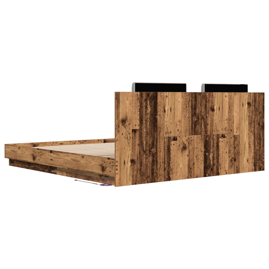 Bedframe met Hoofdeinde Oud Hout 200 x 200 cm Bewerkt hout