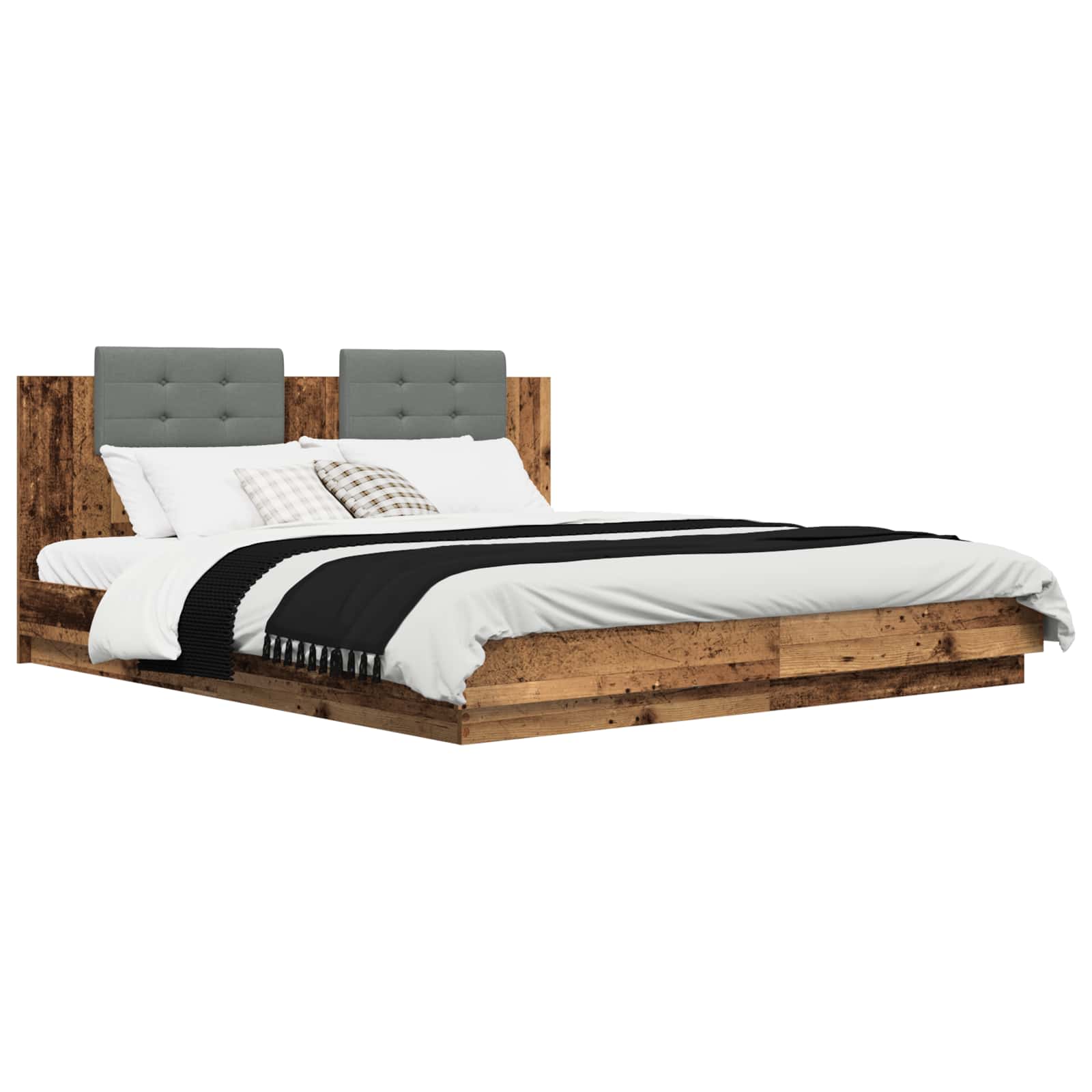 Bedframe met Hoofdeinde Oud Hout 200 x 200 cm Bewerkt hout