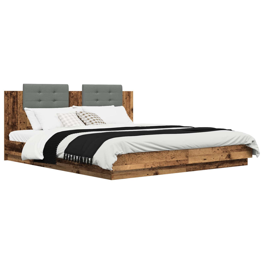 Bedframe met Hoofdeinde Oud Hout 200 x 200 cm Bewerkt hout