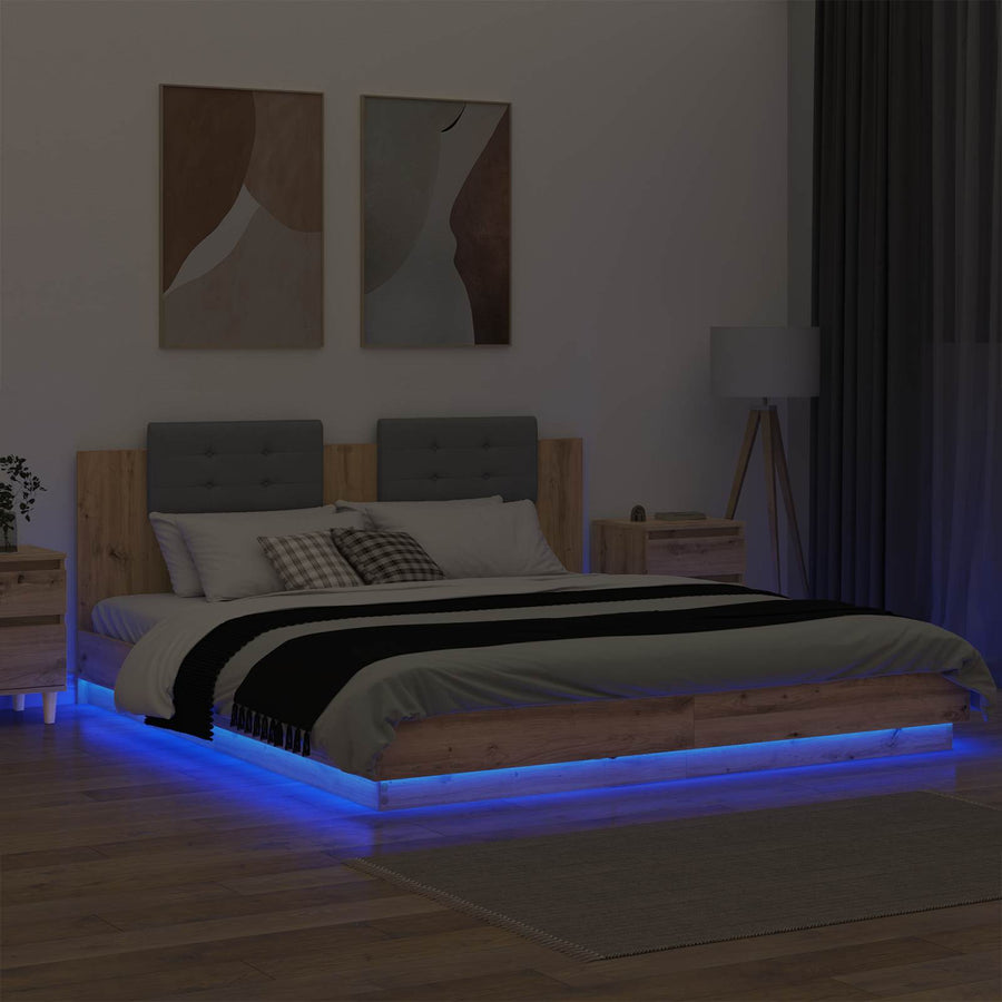 Bedframe met Hoofdeinde Artisan Eiken 200 x 200 cm Bewerkt hout