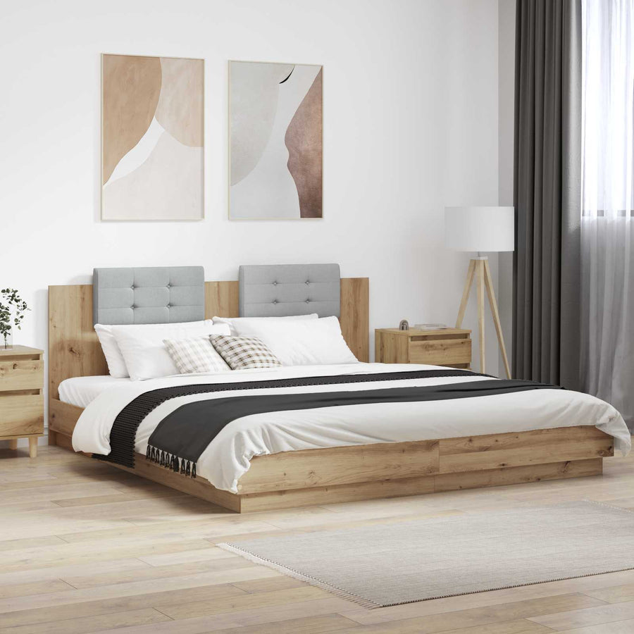 Bedframe met Hoofdeinde Artisan Eiken 200 x 200 cm Bewerkt hout