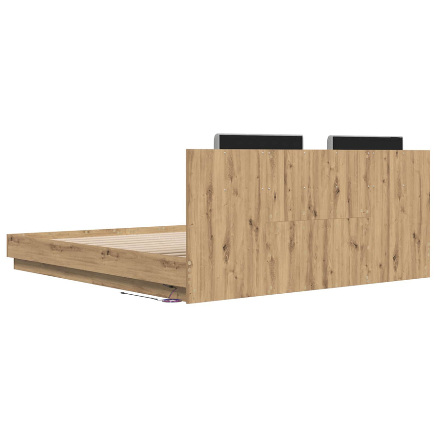 Bedframe met Hoofdeinde Artisan Eiken 200 x 200 cm Bewerkt hout