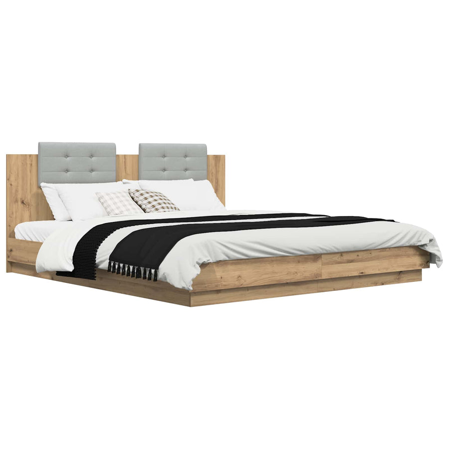 Bedframe met Hoofdeinde Artisan Eiken 200 x 200 cm Bewerkt hout