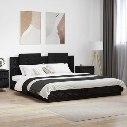 Bedframe met Hoofdeinde Zwart Eiken 200 x 200 cm Bewerkt hout
