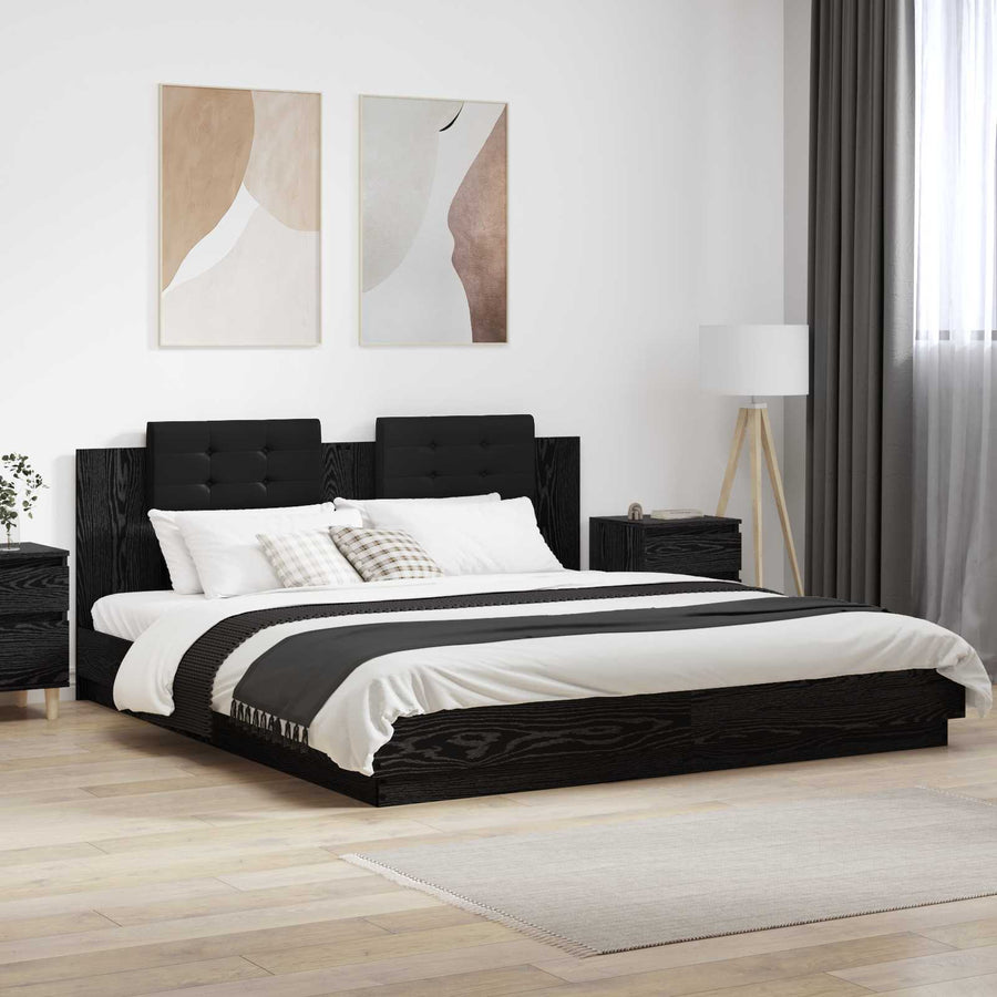 Bedframe met Hoofdeinde Zwart Eiken 200 x 200 cm Bewerkt hout