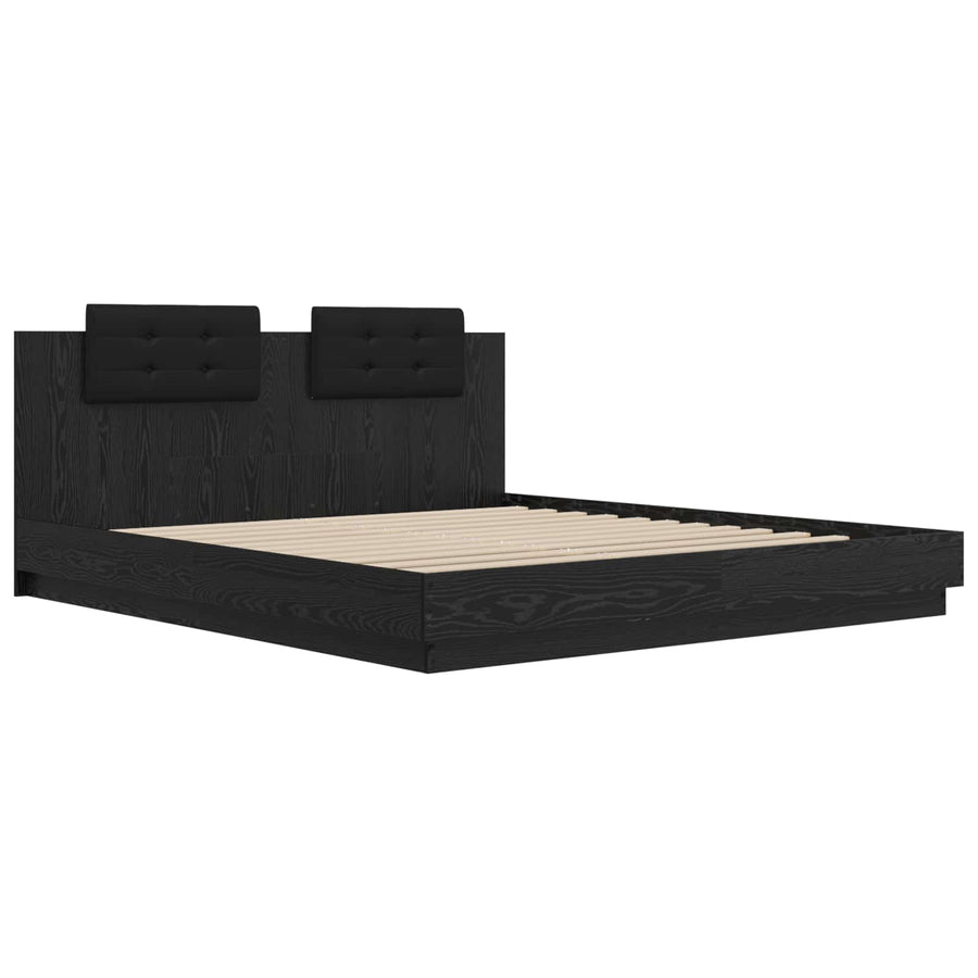 Bedframe met Hoofdeinde Zwart Eiken 200 x 200 cm Bewerkt hout