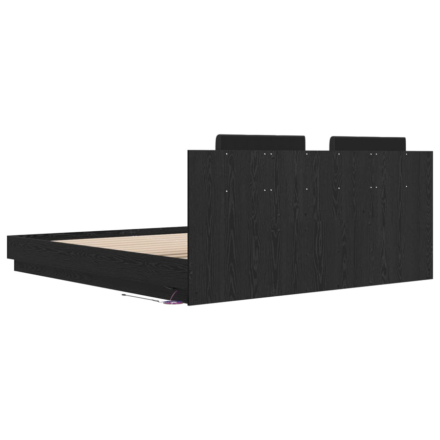 Bedframe met Hoofdeinde Zwart Eiken 200 x 200 cm Bewerkt hout