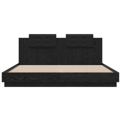 Bedframe met Hoofdeinde Zwart Eiken 200 x 200 cm Bewerkt hout