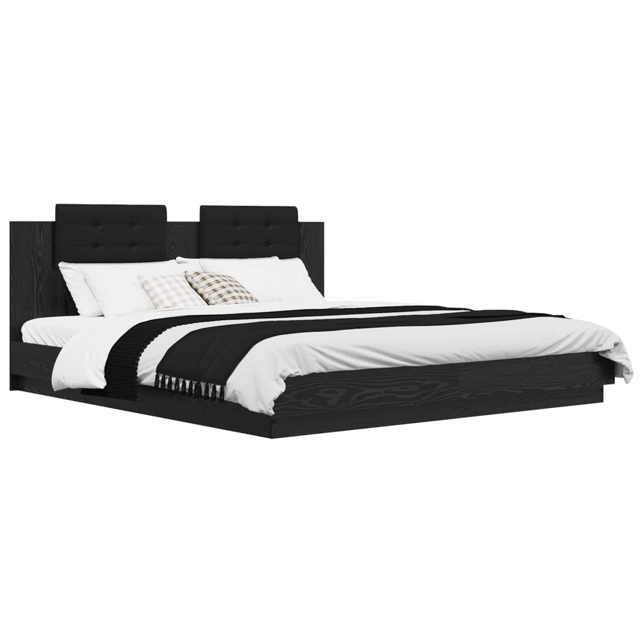 Bedframe met Hoofdeinde Zwart Eiken 200 x 200 cm Bewerkt hout