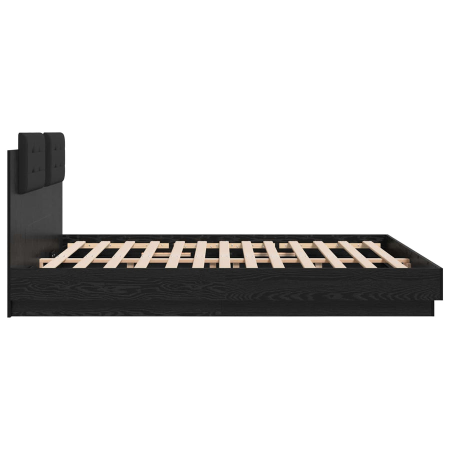 Bedframe met Hoofdeinde Zwart Eiken 200 x 200 cm Bewerkt hout