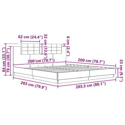 Bedframe met Hoofdeinde Zwart Eiken 200 x 200 cm Bewerkt hout