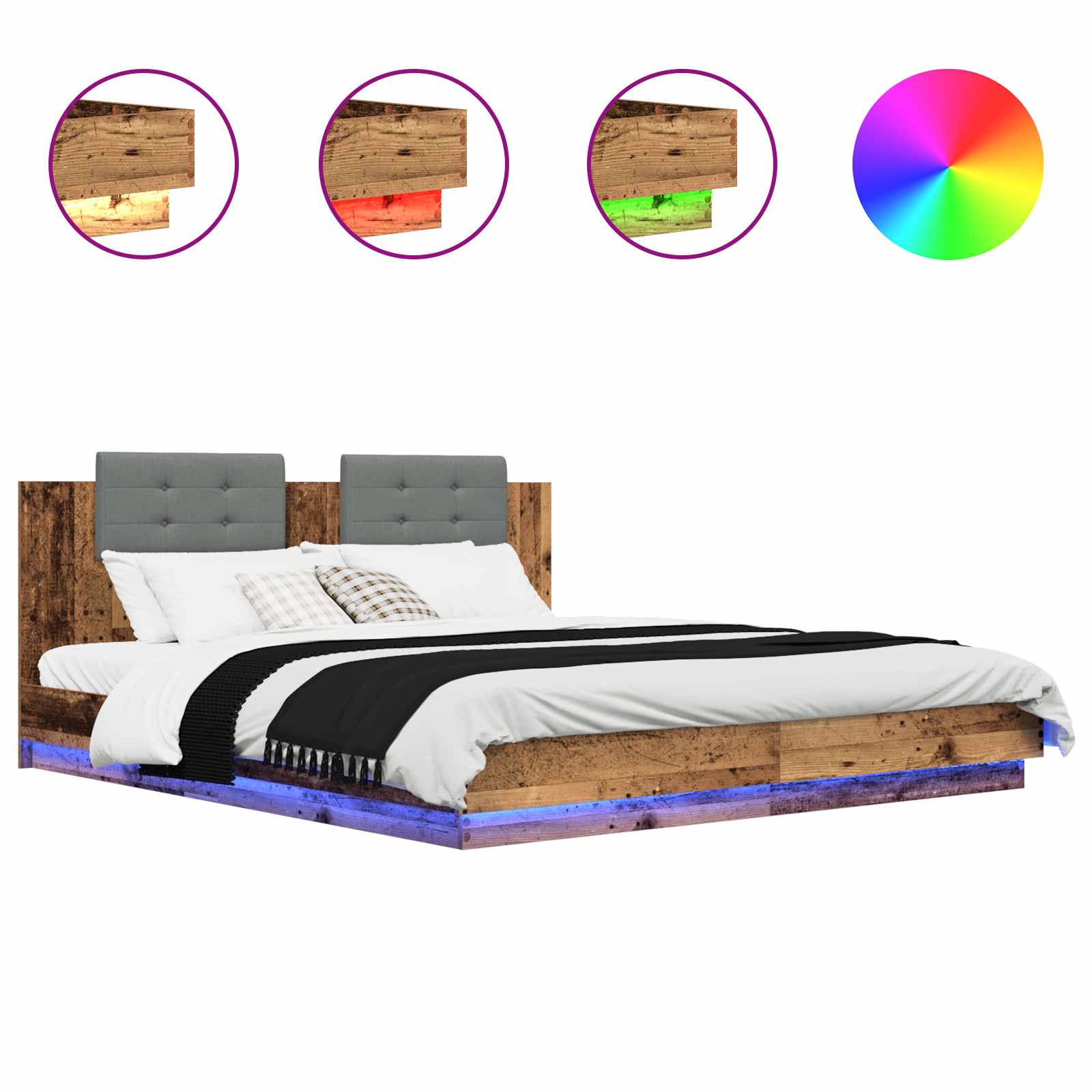 Bedframe met Hoofdeinde Oud Hout 180 x 200 cm Bewerkt hout