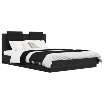 Bedframe met Hoofdeinde Zwart Eiken 150 x 200 cm Bewerkt hout
