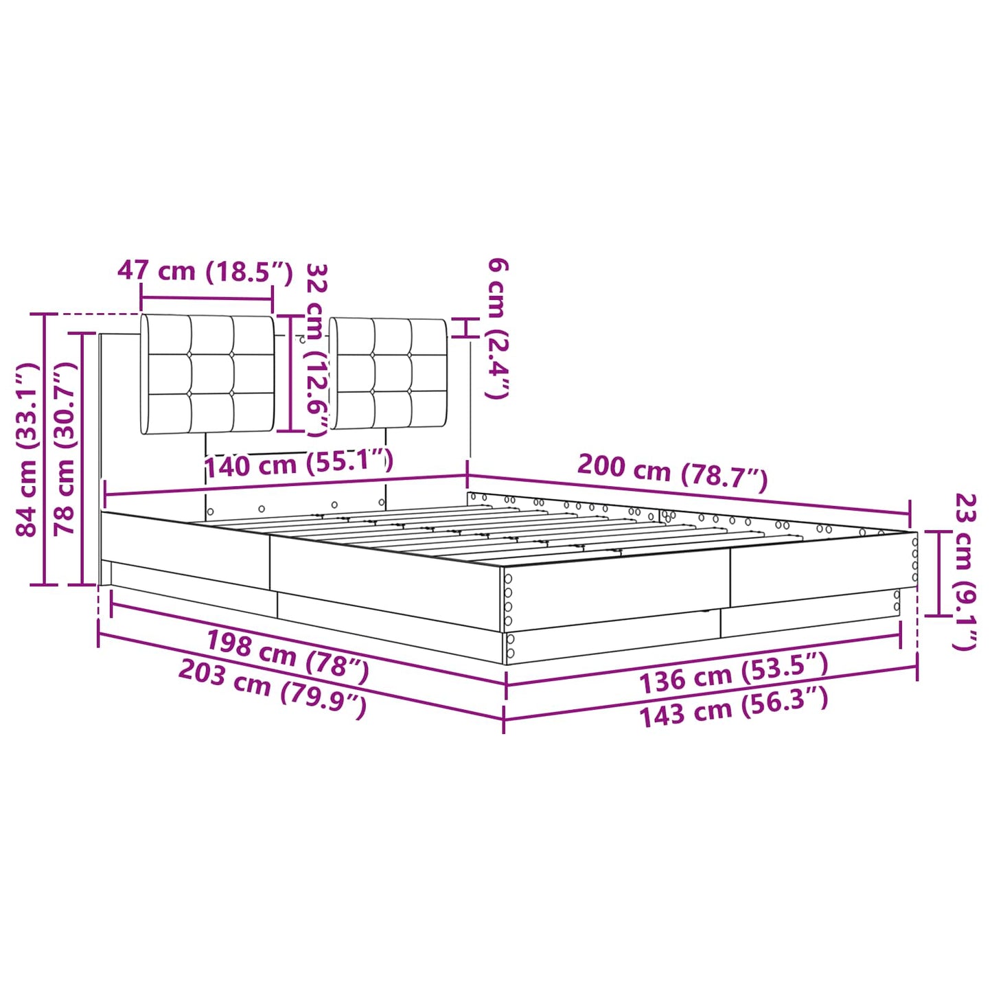 Bedframe met Hoofdeinde Oud Hout 140 x 200 cm Bewerkt hout