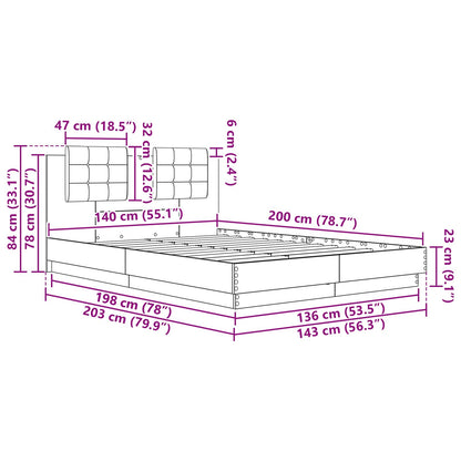 Bedframe met Hoofdeinde Zwart Eiken 140 x 200 cm Bewerkt hout