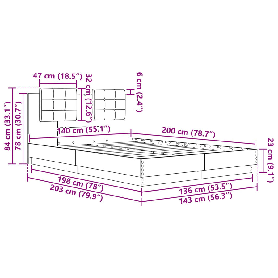 Bedframe met Hoofdeinde Zwart Eiken 140 x 200 cm Bewerkt hout