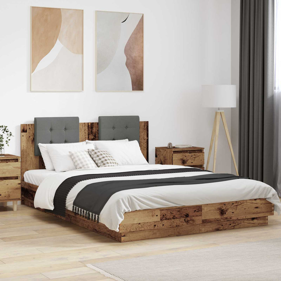 Bedframe met Hoofdeinde Oud Hout 120 x 200 cm Bewerkt hout